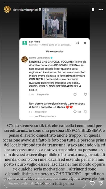 Elettra Lamborghini sfogo